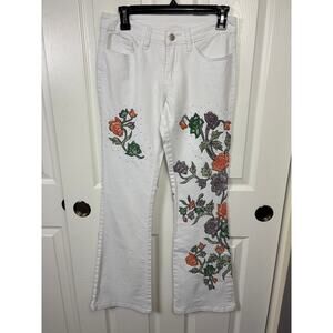 Boston Proper Women's White Jeans Size 2 Floral Embroidery Bootcut
